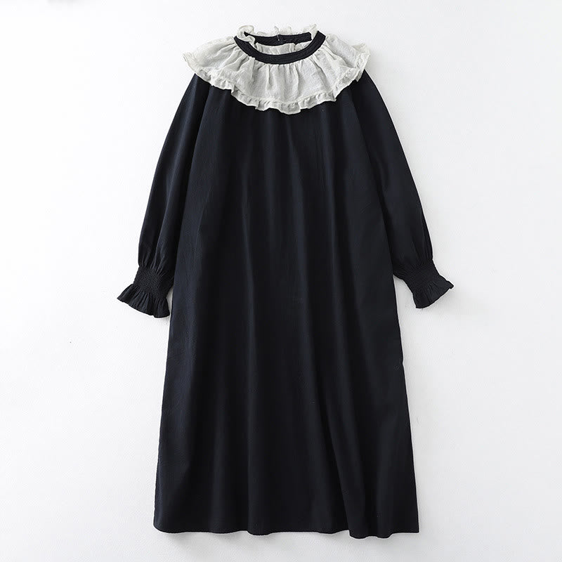 Sukienka midi z bufiastymi rękawami i koronką w Buddha Stones z długim rękawem i kieszeniami - Czarny - US12, UK/AU16, EU44 (2XL) - image 11