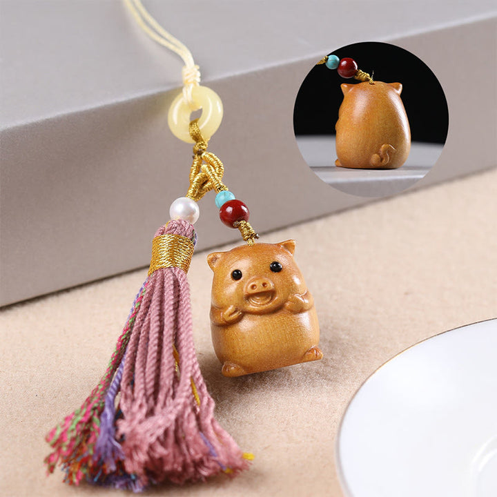 Buddha Stones sandałowego, 12 chińskich błogosławieństw zodiaku, kolorowe frędzle, brelok do kluczy - Świnia - image 33