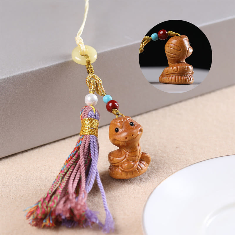 Buddha Stones sandałowego, 12 chińskich błogosławieństw zodiaku, kolorowe frędzle, brelok do kluczy - Wąż - image 21
