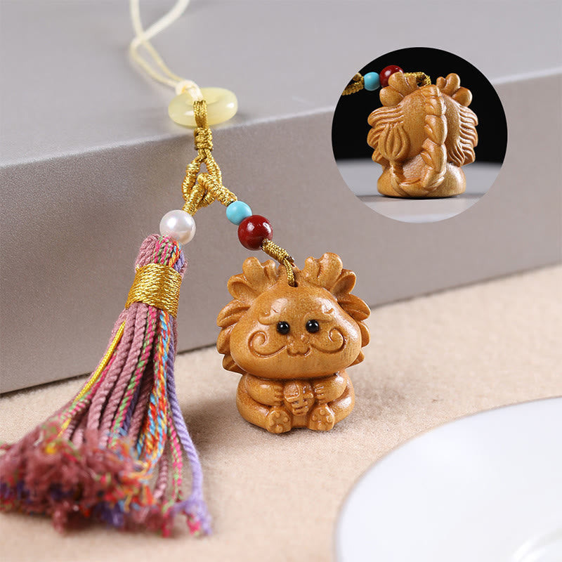Buddha Stones sandałowego, 12 chińskich błogosławieństw zodiaku, kolorowe frędzle, brelok do kluczy - image 3