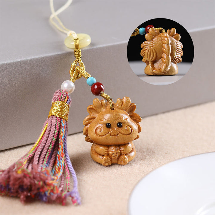 Buddha Stones sandałowego, 12 chińskich błogosławieństw zodiaku, kolorowe frędzle, brelok do kluczy - image 3