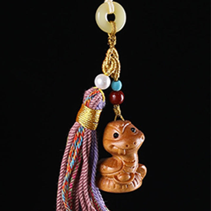 Buddha Stones sandałowego, 12 chińskich błogosławieństw zodiaku, kolorowe frędzle, brelok do kluczy - image 22