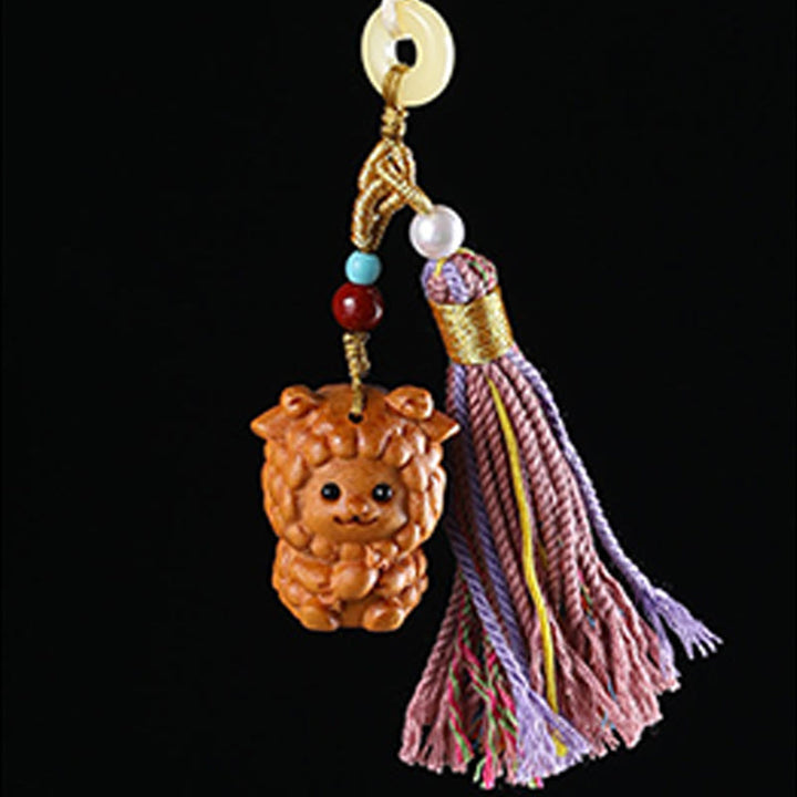 Buddha Stones sandałowego, 12 chińskich błogosławieństw zodiaku, kolorowe frędzle, brelok do kluczy - image 26