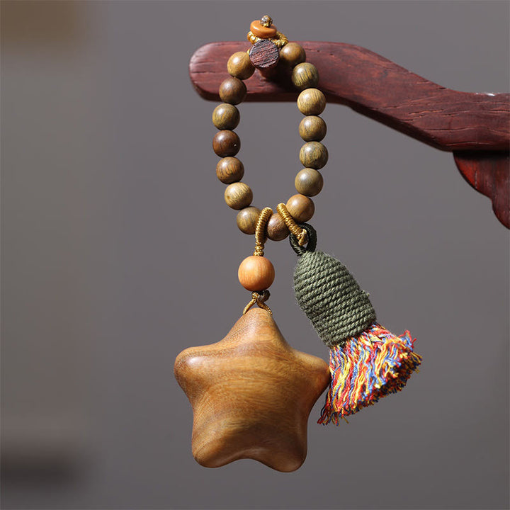 Buddha Stones Naturalne Zielone Drzewo Sandałowe Kolorowe Liny Frędzle Gwiazda Księżyc Obfitość Brelok - image 2