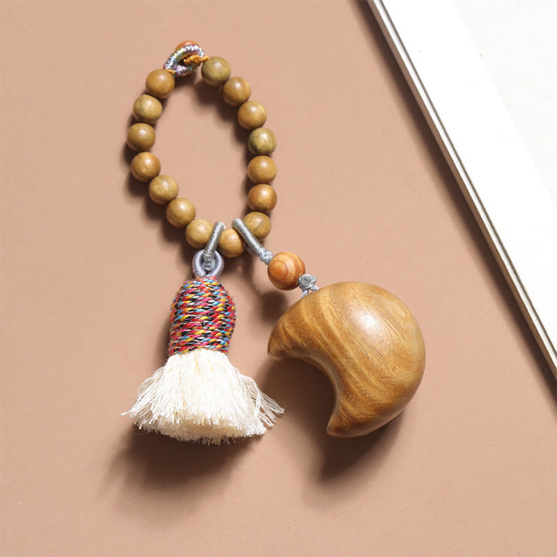 Buddha Stones Naturalne Zielone Drzewo Sandałowe Kolorowe Liny Frędzle Gwiazda Księżyc Obfitość Brelok - Księżyc (29*32mm) - image 5
