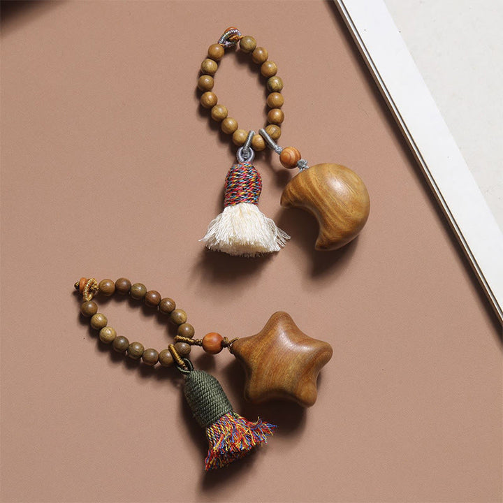 Buddha Stones Naturalne Zielone Drzewo Sandałowe Kolorowe Liny Frędzle Gwiazda Księżyc Obfitość Brelok - image 7