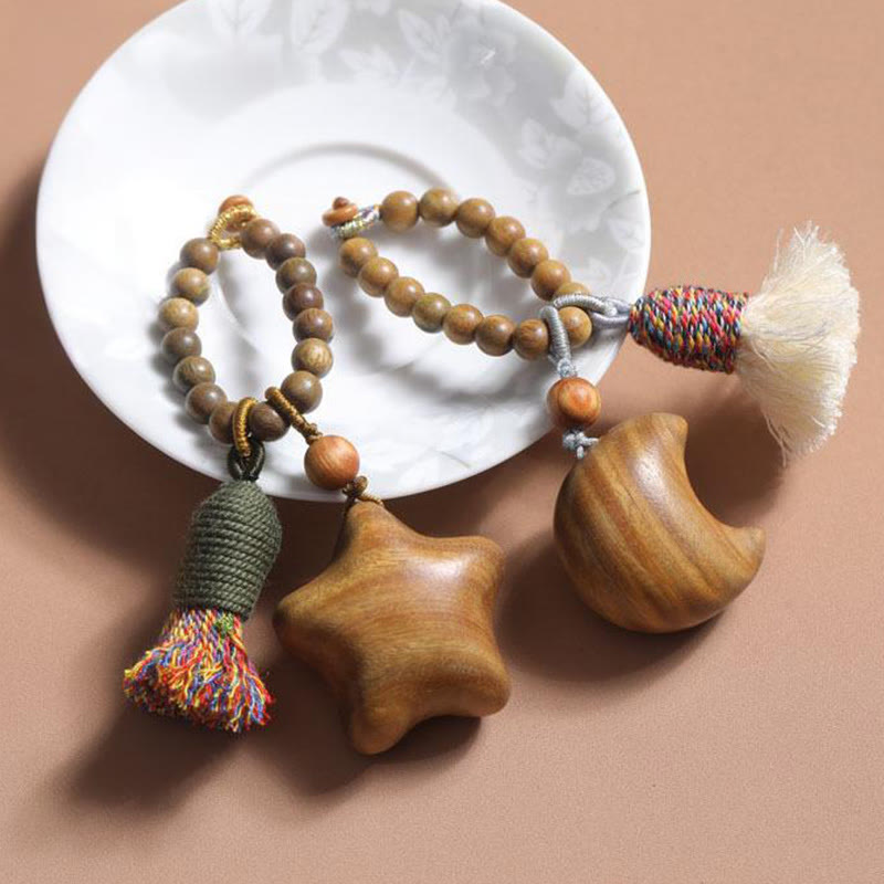 Buddha Stones Naturalne Zielone Drzewo Sandałowe Kolorowe Liny Frędzle Gwiazda Księżyc Obfitość Brelok - image 8