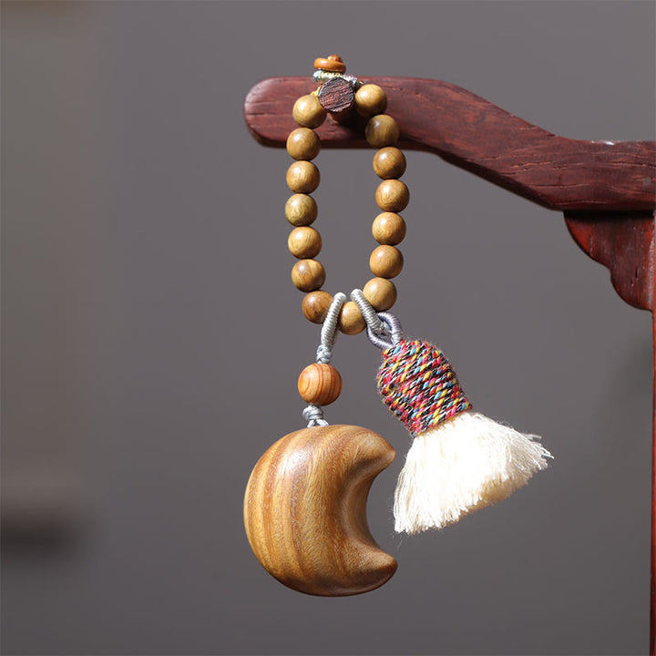 Buddha Stones Naturalne Zielone Drzewo Sandałowe Kolorowe Liny Frędzle Gwiazda Księżyc Obfitość Brelok - image 6