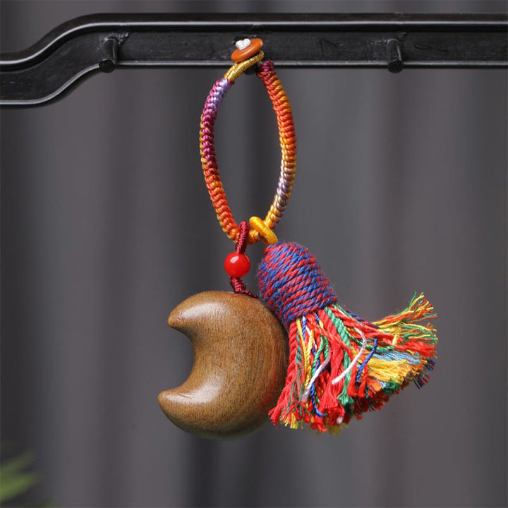 Buddha Stones Tybetańskie Kolorowy Sznur Zielony Sandałowiec Gwiazda Księżyc Pokojowy Brelok - Księżyc (29*32mm) - image 2