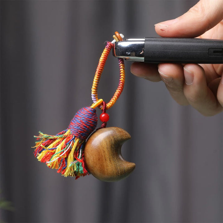 Buddha Stones Tybetańskie Kolorowy Sznur Zielony Sandałowiec Gwiazda Księżyc Pokojowy Brelok - image 3