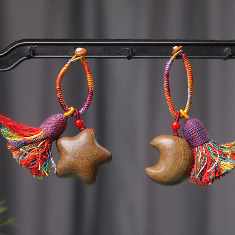 Buddha Stones Tybetańskie Kolorowy Sznur Zielony Sandałowiec Gwiazda Księżyc Pokojowy Brelok - image 4