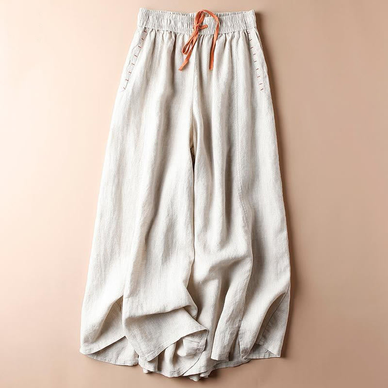 Spodnie damskie z szerokimi nogawkami i kieszeniami, długość 7-8, z bawełny, z rozcięciem u dołu i motywem Buddha Stones - Muszla - US8-10，UK/AU12-14，EU40-42 (2XL) - image 0