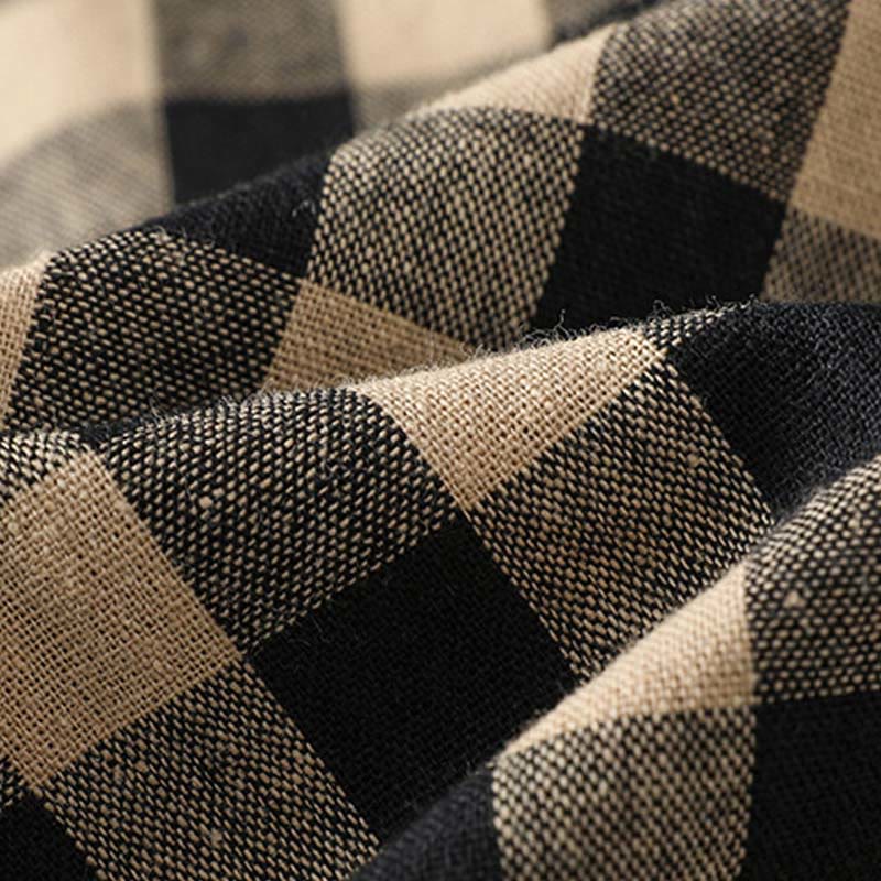 Buddha Stones damskie z szerokimi nogawkami i kieszeniami, z szerokimi nogawkami i bawełnianymi przeszyciami w kratkę, w rozmiarze 7-8 - image 6