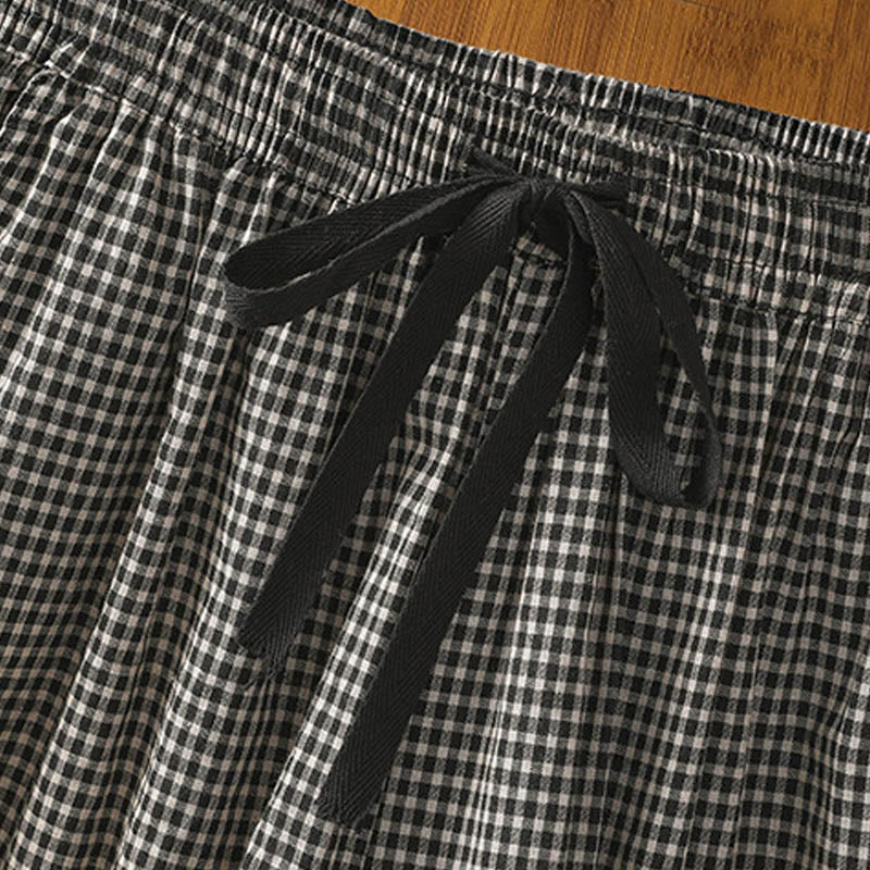 Buddha Stones damskie z szerokimi nogawkami i kieszeniami, z szerokimi nogawkami i bawełnianymi przeszyciami w kratkę, w rozmiarze 7-8 - image 13