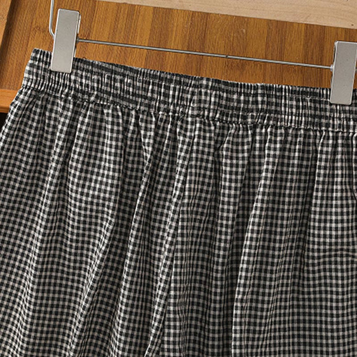 Buddha Stones damskie z szerokimi nogawkami i kieszeniami, z szerokimi nogawkami i bawełnianymi przeszyciami w kratkę, w rozmiarze 7-8 - image 14