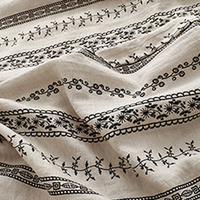 Spodnie damskie z szerokimi nogawkami i kieszeniami, z nadrukiem pionowym, z bawełny i lnu, z Buddha Stones - image 9