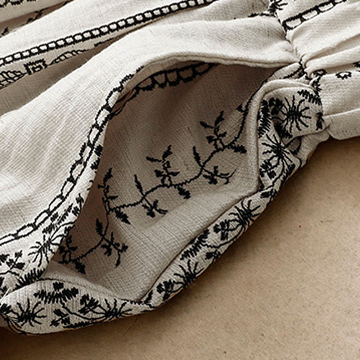 Spodnie damskie z szerokimi nogawkami i kieszeniami, z nadrukiem pionowym, z bawełny i lnu, z Buddha Stones - image 7