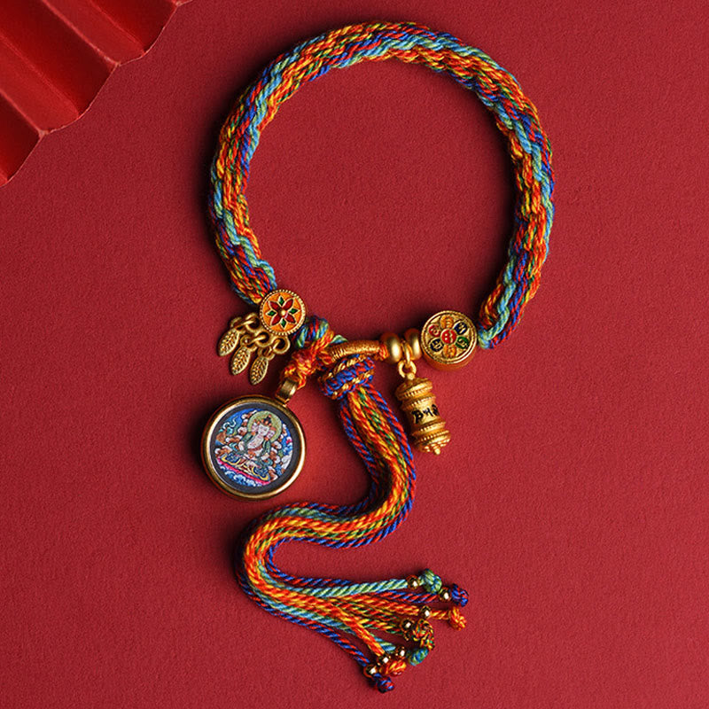 Bransoletka z kolorowymi sznurkami łączącymi Buddha Stones Thangka, tybetański chiński znak zodiaku Zakiram - Wół i Tygrys - image 1