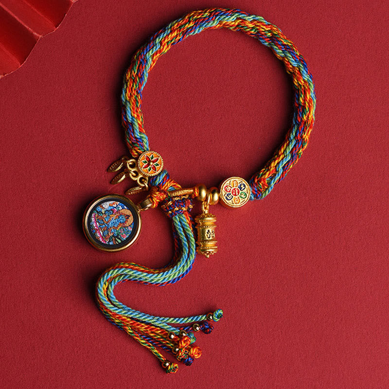 Bransoletka z kolorowymi sznurkami łączącymi Buddha Stones Thangka, tybetański chiński znak zodiaku Zakiram - Koń - image 2