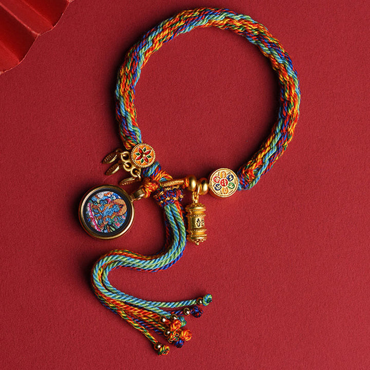 Bransoletka z kolorowymi sznurkami łączącymi Buddha Stones Thangka, tybetański chiński znak zodiaku Zakiram - Koń - image 2