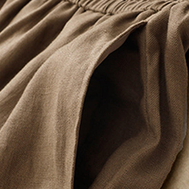 Letnie, gładkie, damskie spodnie haremowe z bawełny i lnu z kieszeniami w kolorze "Buddha Stones" - image 1