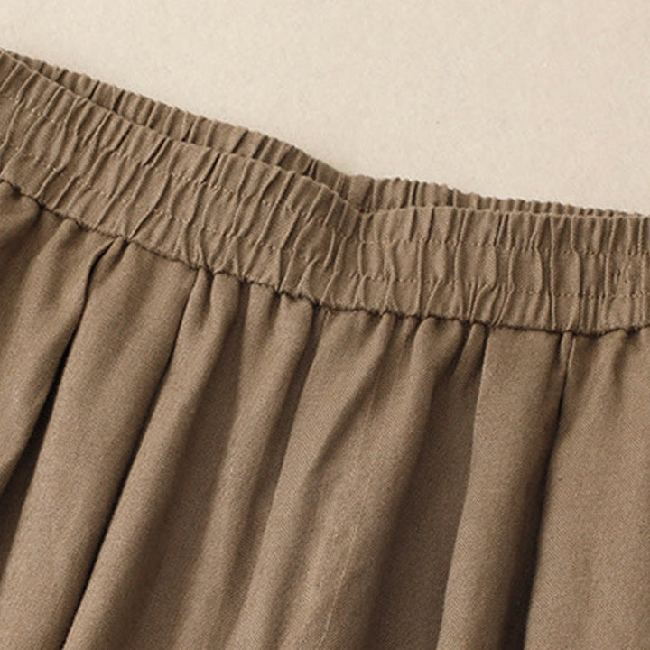 Letnie, gładkie, damskie spodnie haremowe z bawełny i lnu z kieszeniami w kolorze "Buddha Stones" - image 2