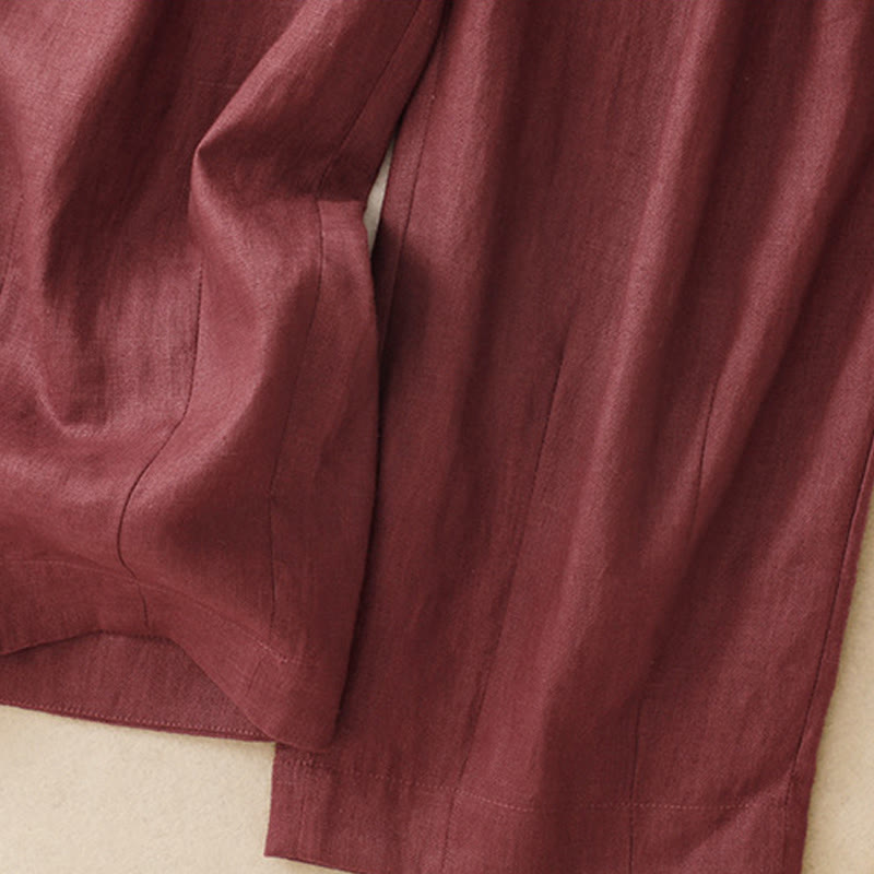 Letnie, gładkie, damskie spodnie haremowe z bawełny i lnu z kieszeniami w kolorze "Buddha Stones" - image 7