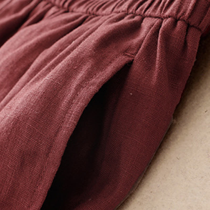 Letnie, gładkie, damskie spodnie haremowe z bawełny i lnu z kieszeniami w kolorze "Buddha Stones" - image 9