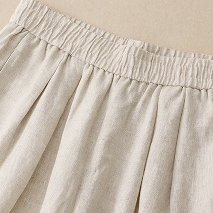 Letnie, gładkie, damskie spodnie haremowe z bawełny i lnu z kieszeniami w kolorze "Buddha Stones" - image 17