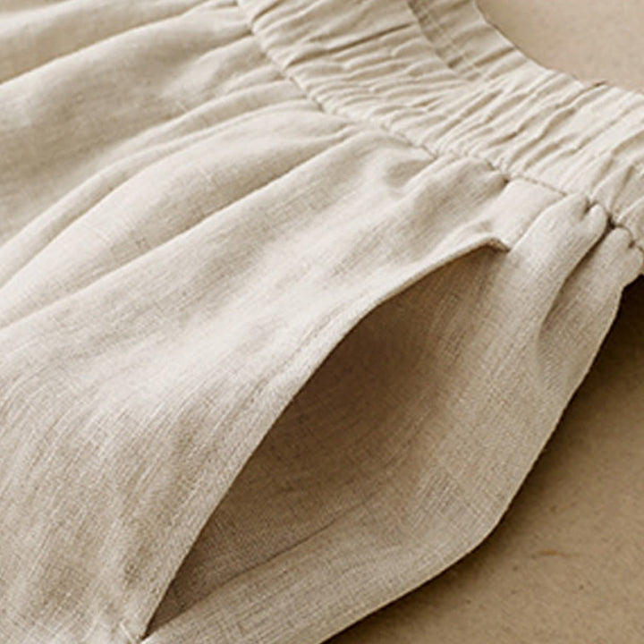 Letnie, gładkie, damskie spodnie haremowe z bawełny i lnu z kieszeniami w kolorze "Buddha Stones" - image 14