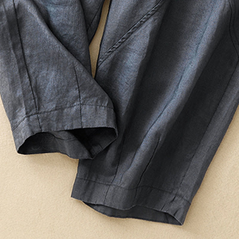 Spodnie damskie haremowe z bawełny i lnu z kieszeniami, swobodne, proste, z Buddha Stones - image 3