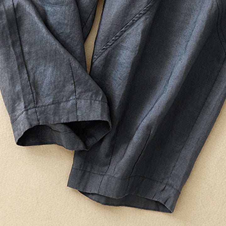 Spodnie damskie haremowe z bawełny i lnu z kieszeniami, swobodne, proste, z Buddha Stones - image 3