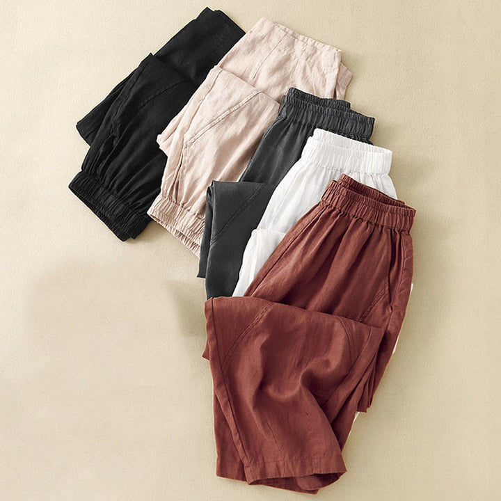 Spodnie damskie haremowe z bawełny i lnu z kieszeniami, swobodne, proste, z Buddha Stones - image 30