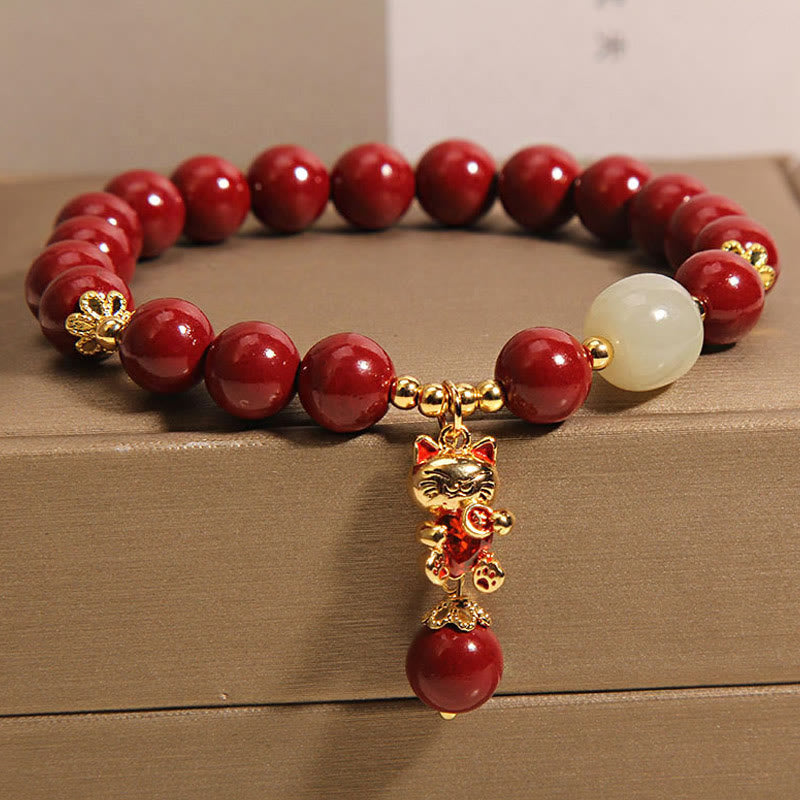Naturalny wisiorek z Buddha Stones i szczęśliwym kotem w kształcie cynobru, bransoletka z błogosławieństwem - image 3
