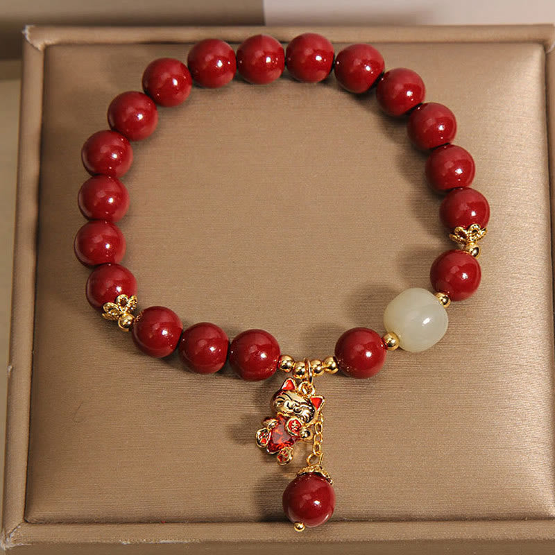 Naturalny wisiorek z Buddha Stones i szczęśliwym kotem w kształcie cynobru, bransoletka z błogosławieństwem - image 8