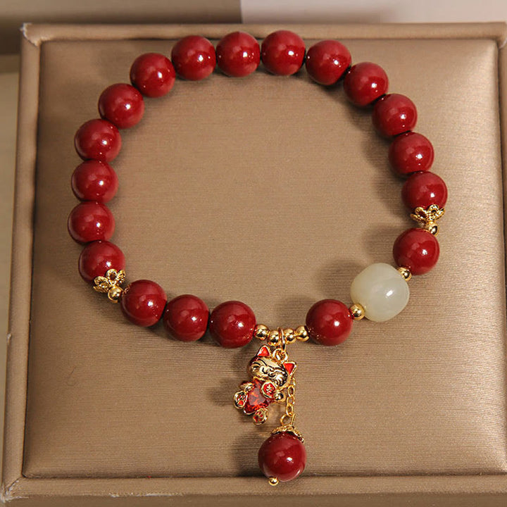 Naturalny wisiorek z Buddha Stones i szczęśliwym kotem w kształcie cynobru, bransoletka z błogosławieństwem - image 8