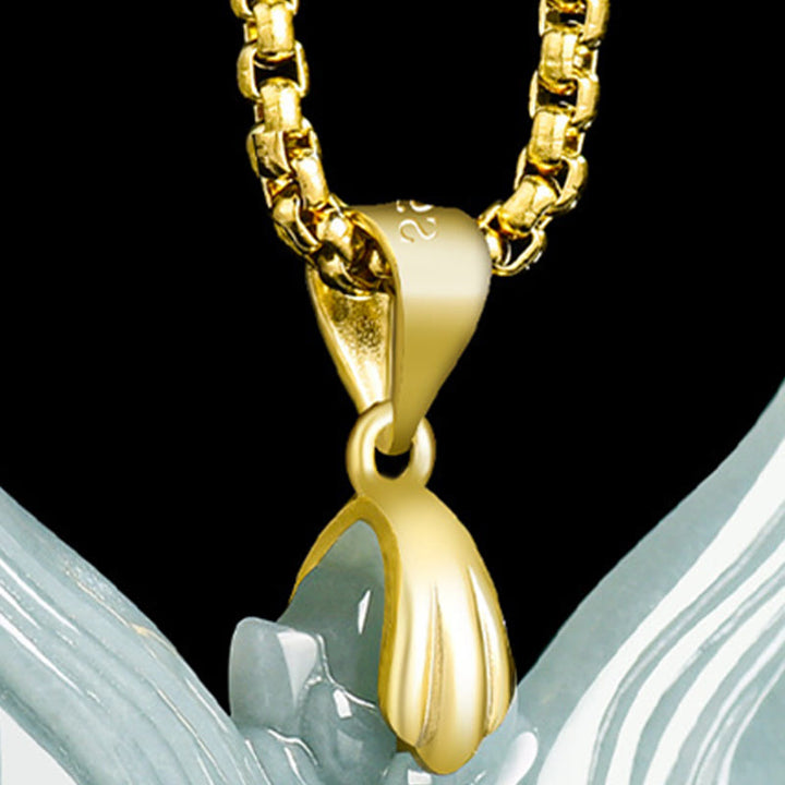 Naszyjnik z Buddha Stones z maską lisa i jadeitem ze stali tytanowej, wisior szczęścia - image 2