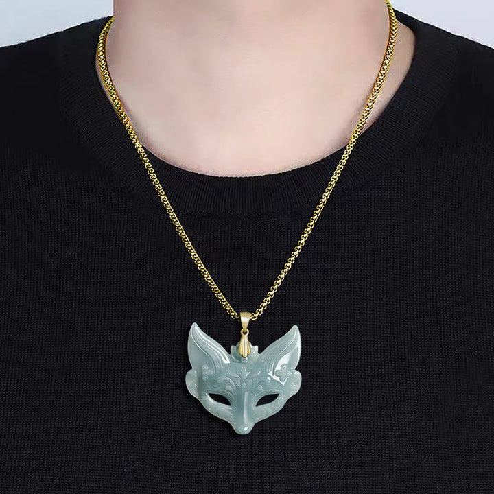 Naszyjnik z Buddha Stones z maską lisa i jadeitem ze stali tytanowej, wisior szczęścia - image 10