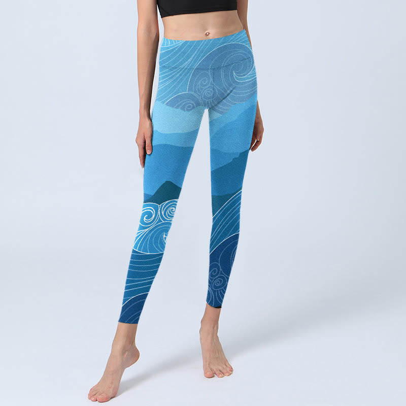 Legginsy do jogi damskie z nadrukiem „Buddha Stones Blue Waves Mountains” - image 6