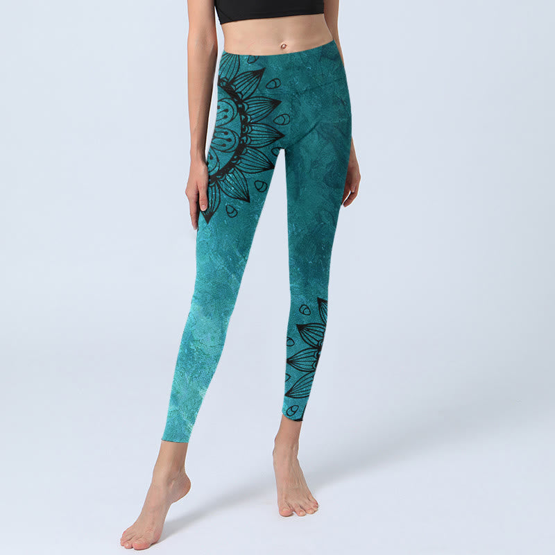 Legginsy do jogi damskie z nadrukiem w zielone słoneczniki i kwiaty Buddha Stones - image 6