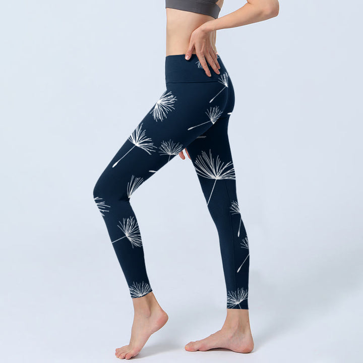 Legginsy do jogi damskie z nadrukiem "Buddha Stones" w białe dmuchawce - image 2