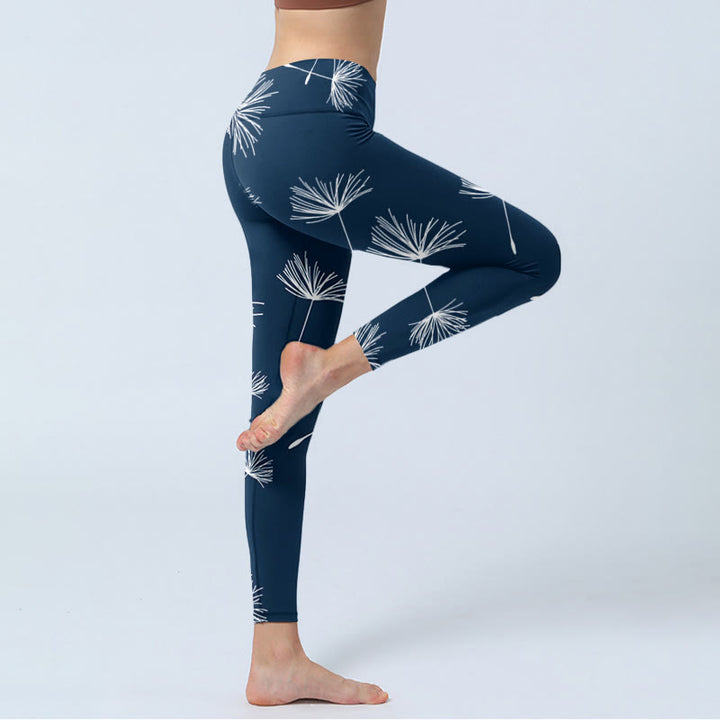 Legginsy do jogi damskie z nadrukiem "Buddha Stones" w białe dmuchawce - image 3