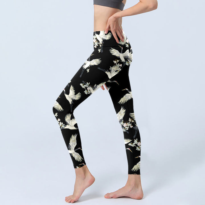 Legginsy do jogi damskie z nadrukiem kwiatów żurawia i kamieni Buddha Stones - image 3