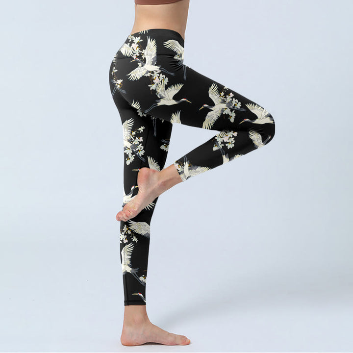 Legginsy do jogi damskie z nadrukiem kwiatów żurawia i kamieni Buddha Stones - image 5