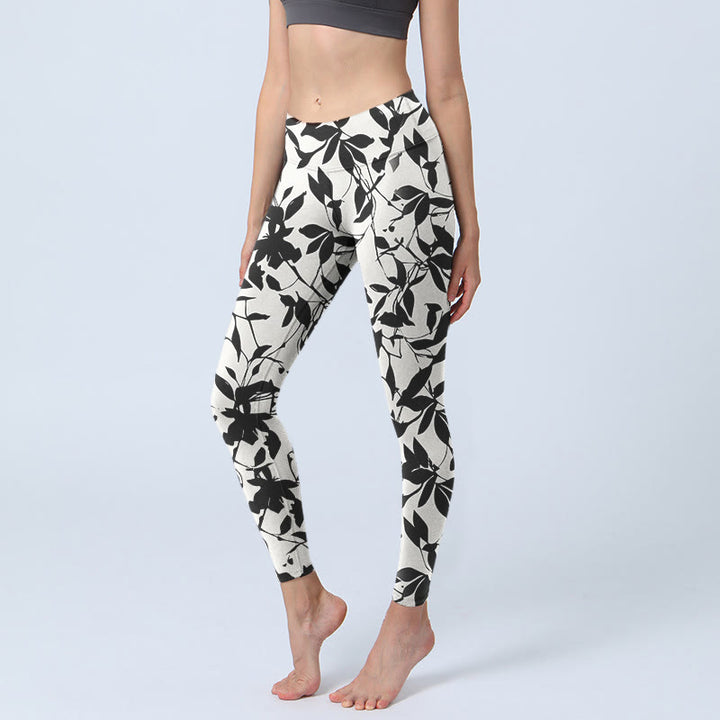 Legginsy do jogi damskie z nadrukiem liści i Buddha Stones - Śnieg - US18, UK/AU22, EU50 (4XL) - image 1