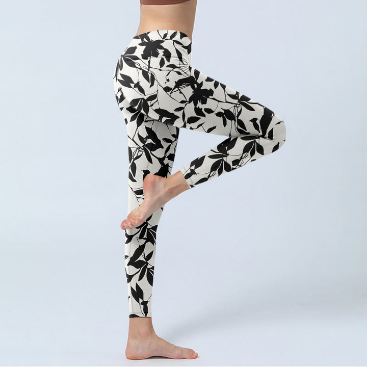 Legginsy do jogi damskie z nadrukiem liści i Buddha Stones - image 4