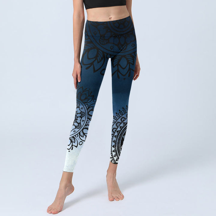 Damskie legginsy do jogi z okrągłym nadrukiem mandali i Buddha Stones - image 5
