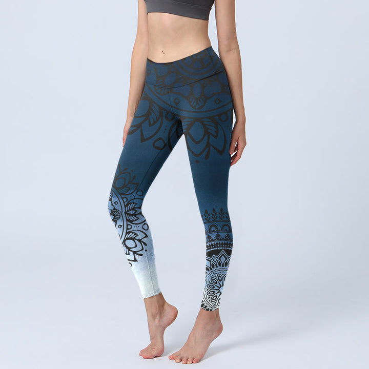 Damskie legginsy do jogi z okrągłym nadrukiem mandali i Buddha Stones - Stalowoniebieski - US18, UK/AU22, EU50 (4XL) - image 1