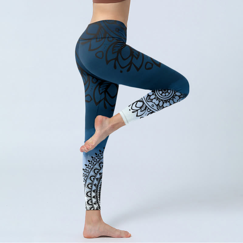 Damskie legginsy do jogi z okrągłym nadrukiem mandali i Buddha Stones - image 4