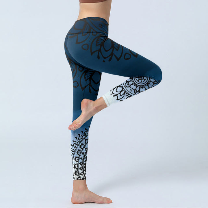 Damskie legginsy do jogi z okrągłym nadrukiem mandali i Buddha Stones - image 4